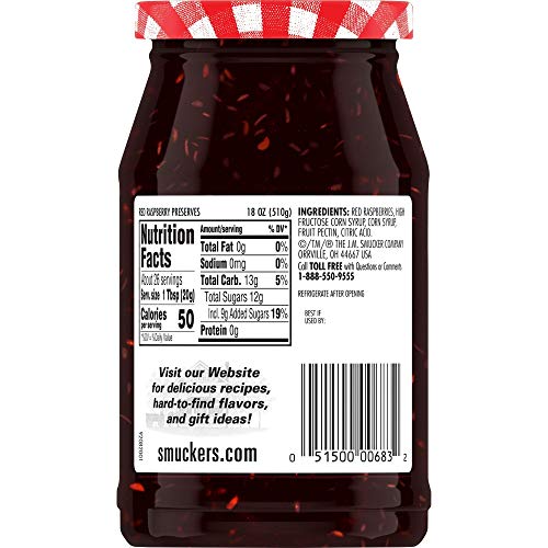 Smuckers Red Raspberry Preserves, 18-Ounce Pack Of 4