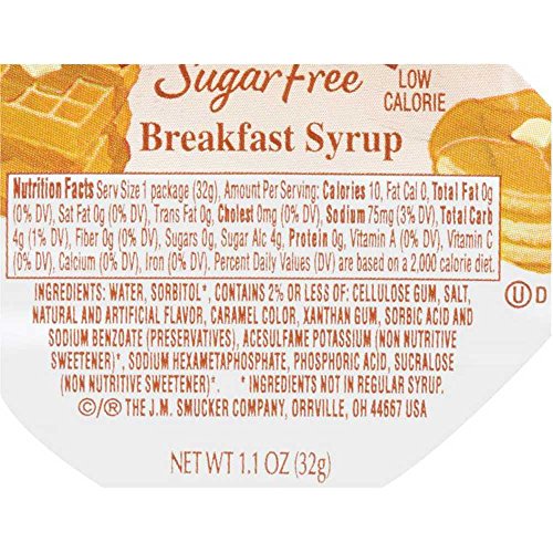 Smuckers Sugar Free Breakfast Syrup, 1.1 Ounce -- 100 Per Case.