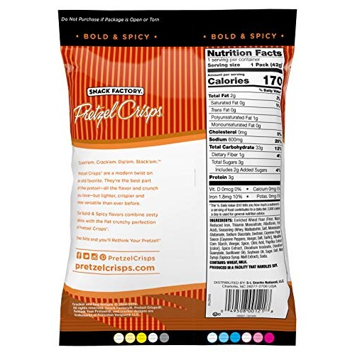 Snack Factory Pretzel Crisps, Buffalo Wing, 1.5 Ounce Pack Of 24
