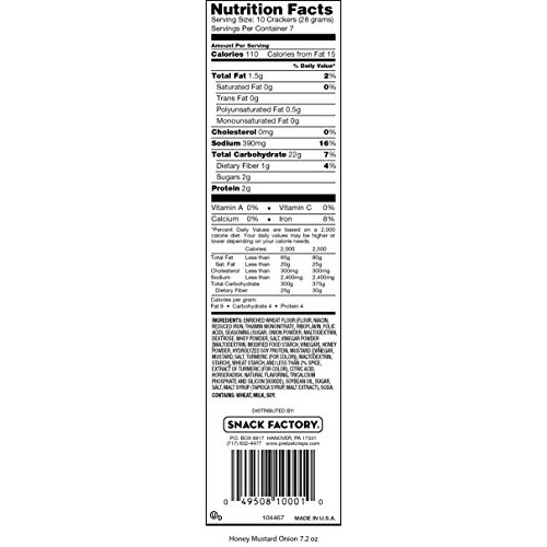 Snack Factory Pretzel Crisps, Honey Mustard &Amp; Onion, 7.2 Ounce