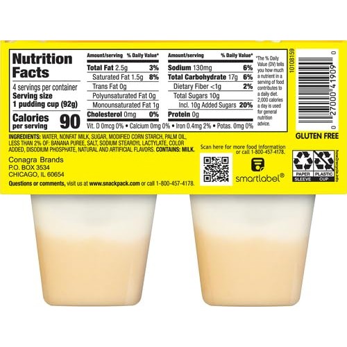 Snack Pack Banana Cream Pie Pudding Cups, 4 ct