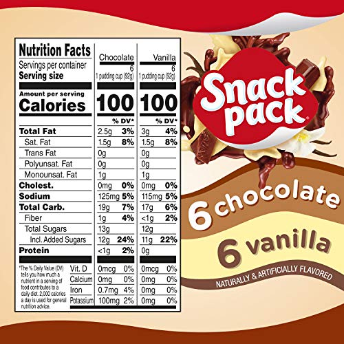 Snack Pack Chocolate and Vanilla Pudding Cups Family Pack, 12 Co...