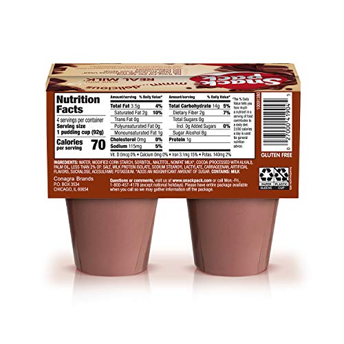 Snack Pack Pie Pudding Cups, Chocolate Sugar Free, 13 Ounce Pac...