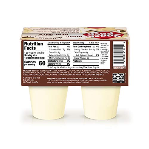 Snack Pack Pie Pudding Cups, Vanilla Sugar Free, 4 Count Of 3.2