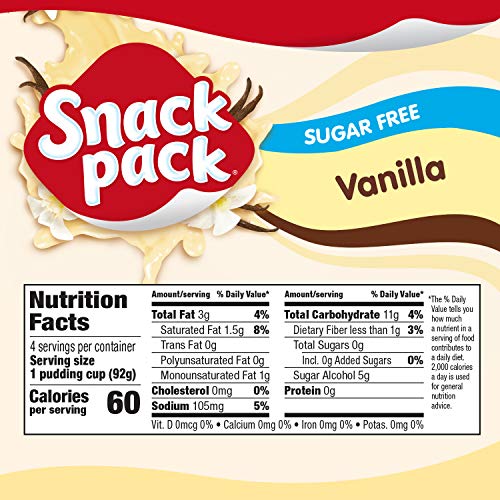 Snack Pack Pie Pudding Cups, Vanilla Sugar Free, 4 Count Of 3.2