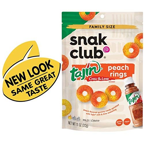 Snak Club Tajin Chili And Lime Seasoned Candy Peach Rings, 11 Ou Snak Club Tajin Chili And Lime Seasoned Candy Peach Rings, 11 Ou