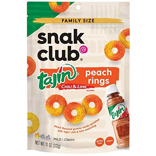 Snak Club Tajin Chili And Lime Seasoned Candy Peach Rings, 11 Ou Snak Club Tajin Chili And Lime Seasoned Candy Peach Rings, 11 Ou