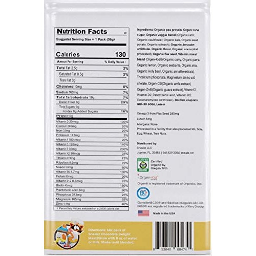 Sneakz Organic Meal2Grow Non-Gmo Shake Mix Powder, Nutritional S