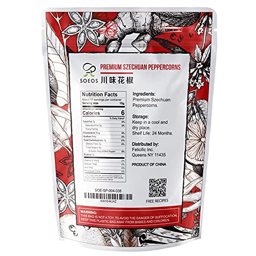 Soeos Authentic Szechuan Grade A Red Sichuan Peppercorns, Less S