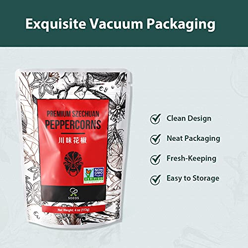 Soeos Authentic Szechuan Grade A Red Sichuan Peppercorns, Less S