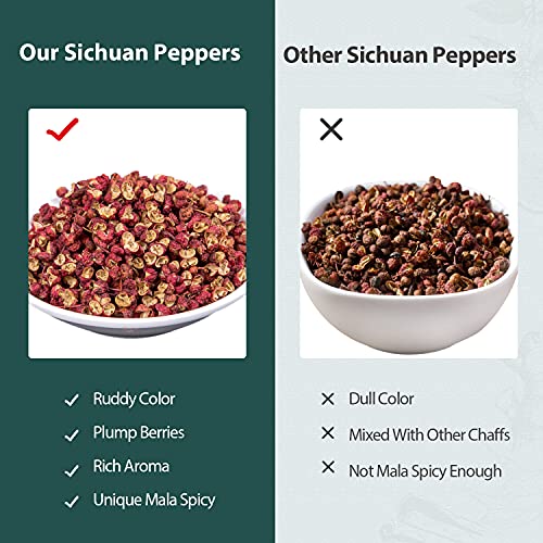 Soeos Authentic Szechuan Grade A Red Sichuan Peppercorns, Less S
