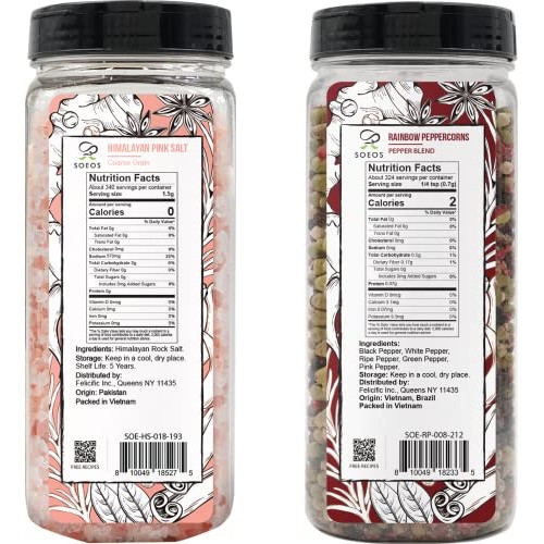 Soeos Himalayan Pink Salt and Rainbow Peppercorn Grinder Refills...