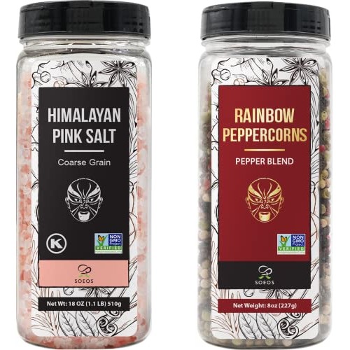 Soeos Himalayan Pink Salt and Rainbow Peppercorn Grinder Refills...
