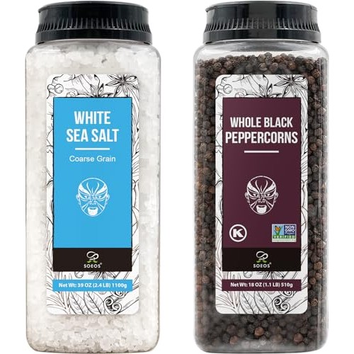 Soeos Himalayan Sea Salt, 39 oz 2.4 lb + Whole Black Peppercor...