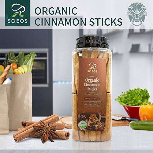 Soeos Organic Cinnamon Sticks 8 Oz, 3.5 Inches Length, Perfect