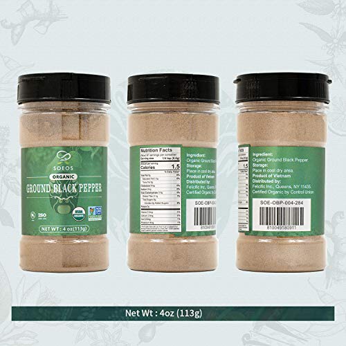Soeos Organic Ground Black Pepper, Black Pepper Powder, Ground B