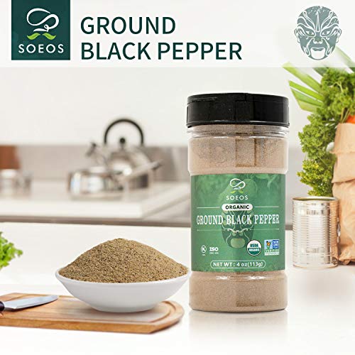 Soeos Organic Ground Black Pepper, Black Pepper Powder, Ground B
