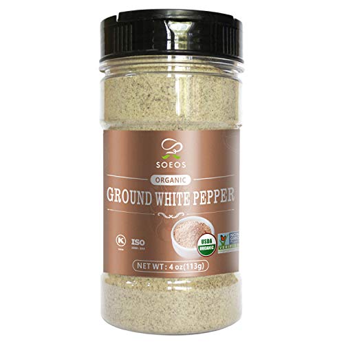 Soeos Organic Ground White Pepper 4Oz, Non-Gmo Verified, Usda Or