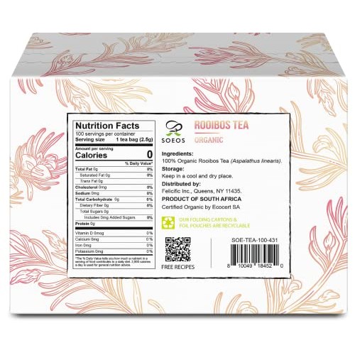 Soeos Rooibos Tea, Rooibos Tea Organic, Rooibos Tea Bags 100 Co...