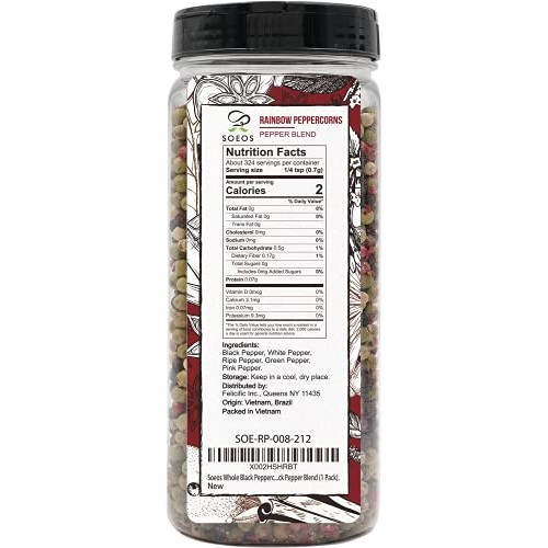 Soeos Whole Black Peppercorn Mix 8Oz, Black Pepper Mix For Gri