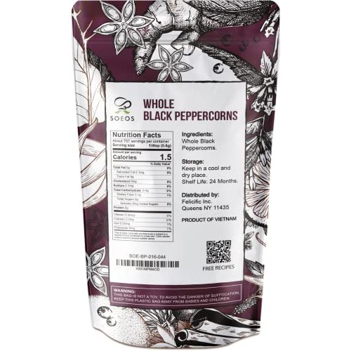 Soeos Whole Black Peppercorns 16 Oz, Grade Aaa, Black Pepperco