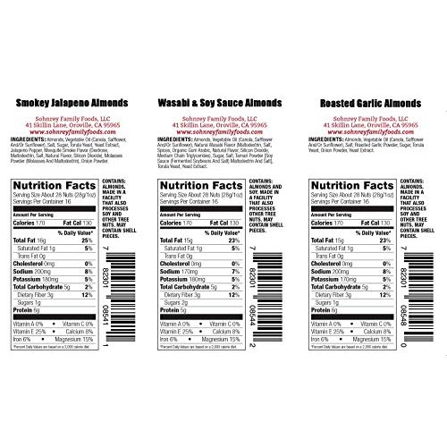 Bold Flavored Roasted Almonds - Smokey Jalapeno, Garlic, Wasabi