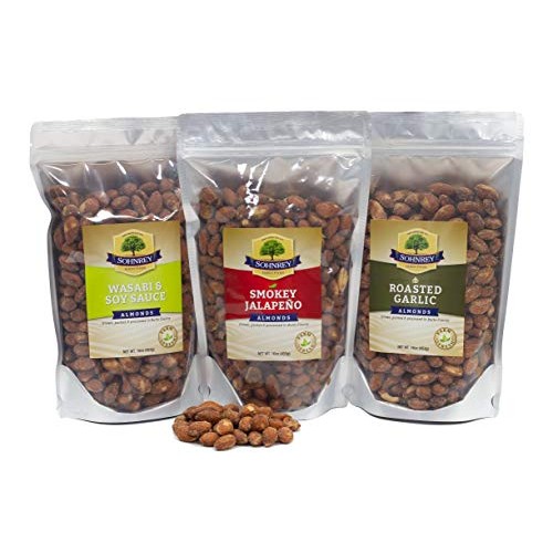 Bold Flavored Roasted Almonds - Smokey Jalapeno, Garlic, Wasabi