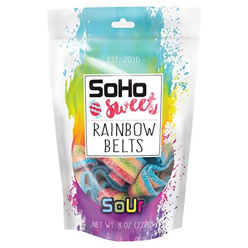 Soho Sweet Sour Rainbow Belts Bag - 8 Oz, Chewy Sour Candy, Rese