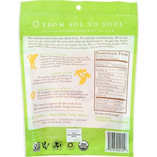 Sol Simple Dried Pineapple, 6 Ounce