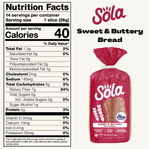 Sola Keto Sweet & Buttery White Bread - Delicious Non-GMO, No Ad...