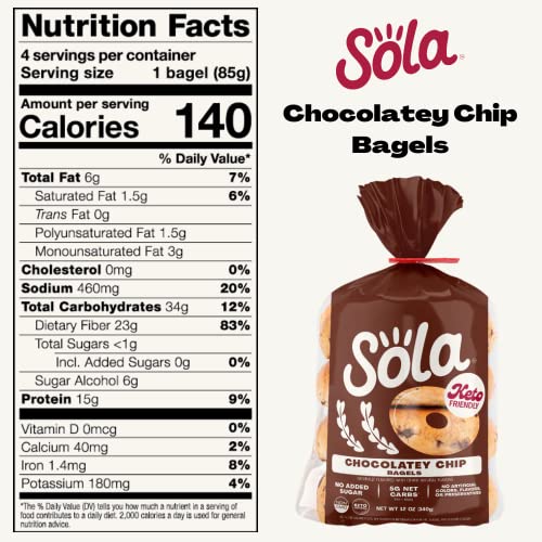 SOLA Low Carb & Keto Friendly Bagels, Chocolately Chip - 5g Net ...