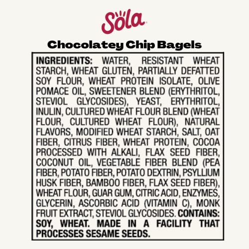 SOLA Low Carb & Keto Friendly Bagels, Chocolately Chip - 5g Net ...