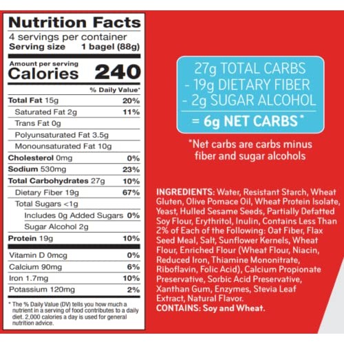 SOLA Low Carb & Keto Friendly Bagels, Sesame - 6g Net Carbs & 19...