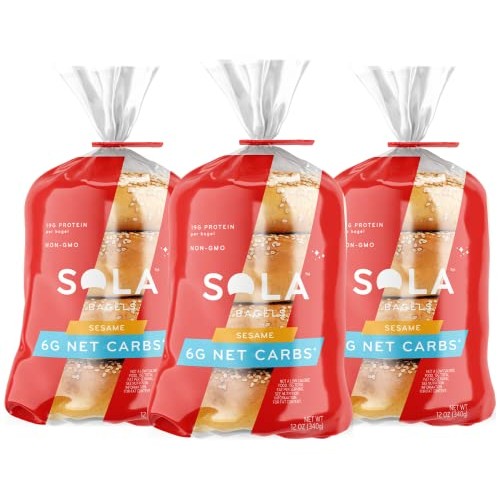 SOLA Low Carb & Keto Friendly Bagels, Sesame - 6g Net Carbs & 19...