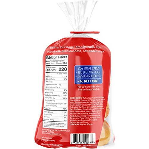 SOLA Plain Bagels, Low Carb & Keto Friendly, 18g of Protein Per ...