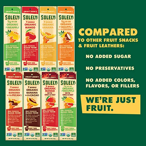 Solely Organic Fruit Jerky Variety Pack, 8 Strips | Minimal Ingr