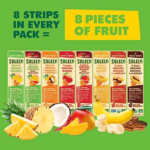Solely Organic Fruit Jerky Variety Pack, 8 Strips | Minimal Ingr