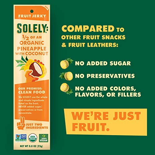 Solely Organic Pineapple Fruit Jerky, 12 Strips
