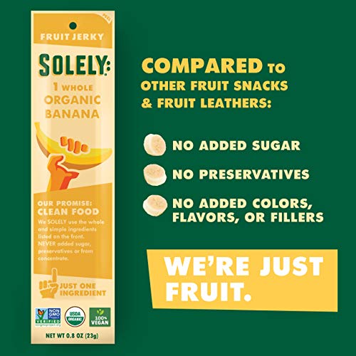 Solely Organic Banana Fruit Jerky, 12 Strips | One Ingredient |