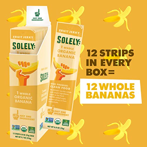 Solely Organic Banana Fruit Jerky, 12 Strips | One Ingredient |