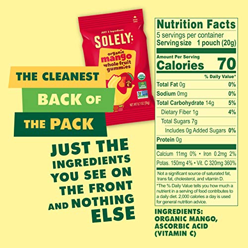 SOLELY Organic Mango Whole Fruit Gummies, 3.5 oz | Two Ingredien...