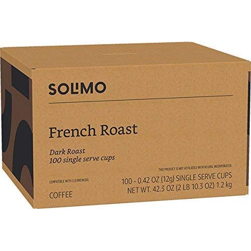 Amazon Brand - 100 Ct. Solimo Dark Roast Coffee Pods, Compatible