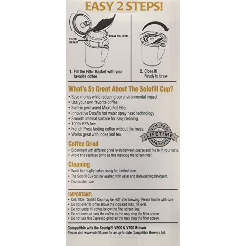 Solofill V1 Gold Cup 24K Plated Refillable Filter Cup For Coffee