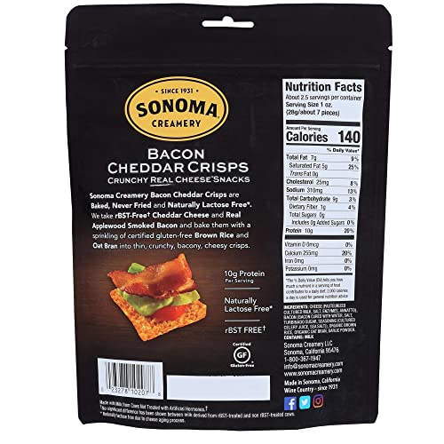 Sonoma Creamery Cheese Crisps, Bacon Cheddar, 2.25 Ounce Bag Pa