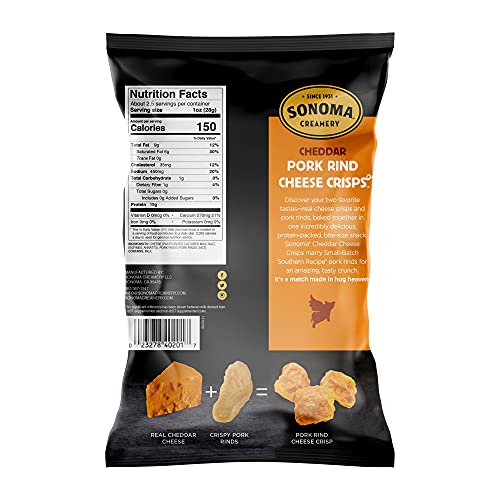 Sonoma Creamery Pork Rind Cheddar Crisps - Keto Friendly, Gluten