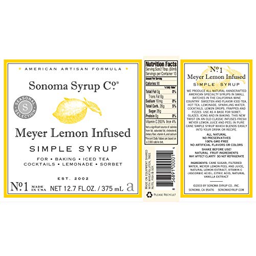 Sonoma Syrup Co Meyer Lemon Simple Syrup
