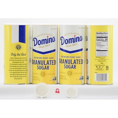 Domino Premium Pure Cane Granulated Sugar 20oz 4-Pack with Bonus...