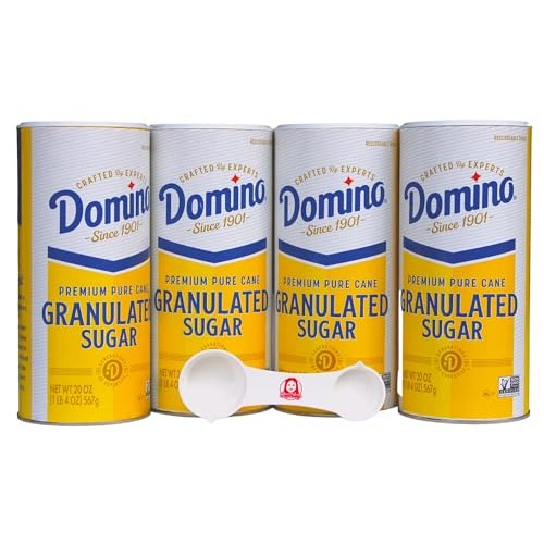 Domino Premium Pure Cane Granulated Sugar 20oz 4-Pack with Bonus...