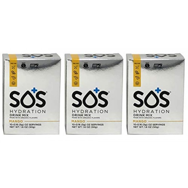 SOS Hydration Mango Electrolyte Replacement Single Packets 10 Co...