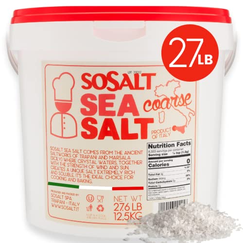 Coarse Sea Salt, By Sosalt, Sicilian, 27.56 Lbs 12.5 Kg Bulk,